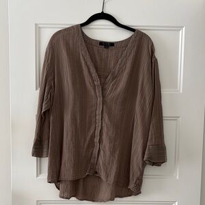 All Saints Taupe V-Neck Blouse